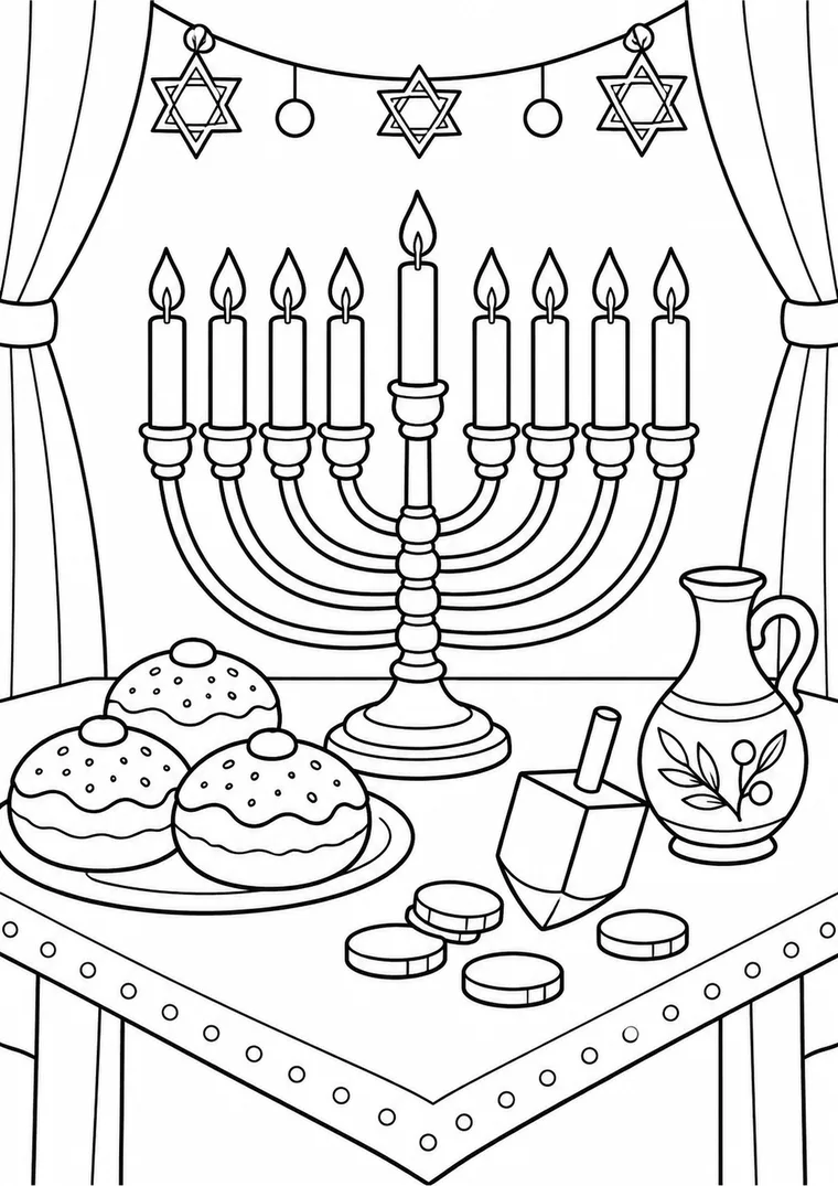 שולחן חג חנוכה לצביעה