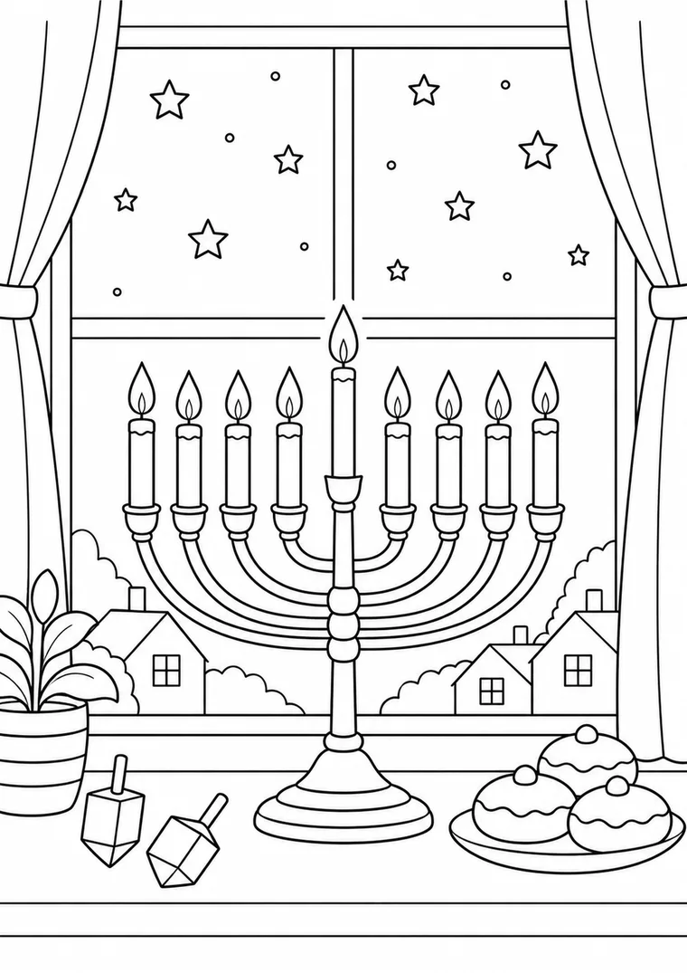 חנוכייה בחלון לצביעה