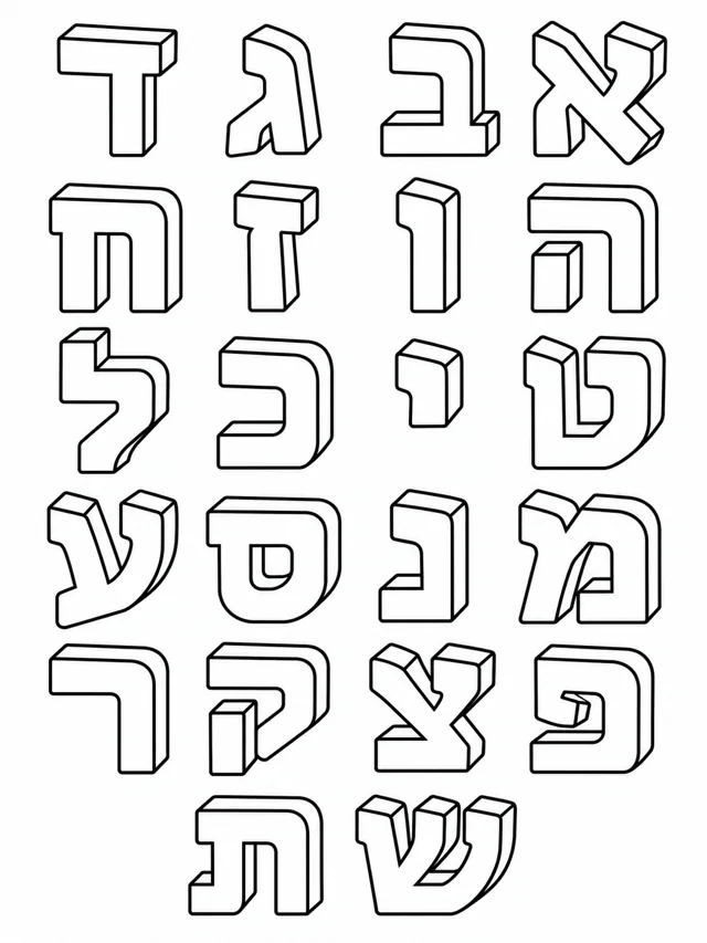 אותיות בעברית בתלת מימד לצביעה